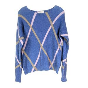 Bianco & Blu Italian Mohair Wool Argyle Knit Sweater Pink Blue Tan Size Medium